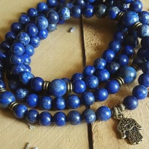 Lapis Hamsa mala necklace/bracelet 6 mm